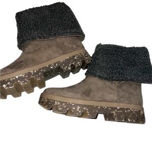 Cool Planet Cozy Brown Ankle Boots Faux Fur Cuff Pull On Size 8M